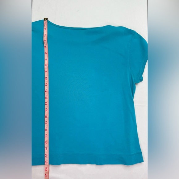 Chico's Design Turquoise Cotton Scoop Neck Cap Sleeve Tee Size Large - Picture 6 of 6